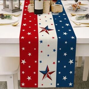 Patriotic Star Table Runner - Red, White, and Blue 13” x 72”